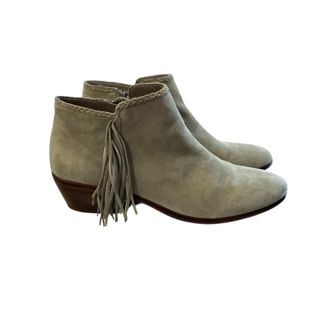 Sam Edelman Suede Leather Western Paige Fringe Braide‎ Ankle Booties 9.5 Ecru